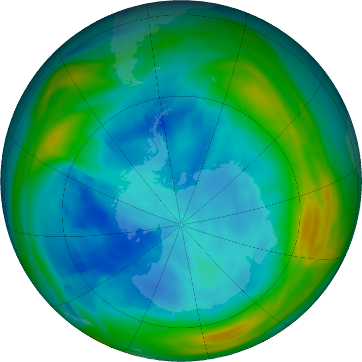 Antarctic ozone map for 31 July 2020